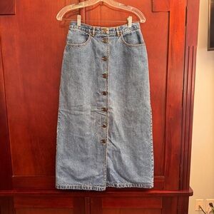Vintage Eddie Bauer Denim Jean Skirt Button Front Fully Flannel Lined Size 2P